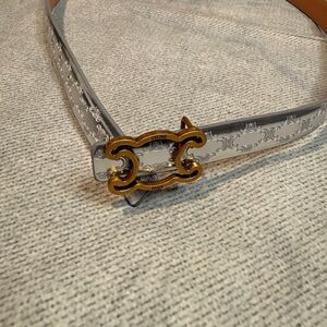 Silver Embossed Leather Belt with Gold Buckle